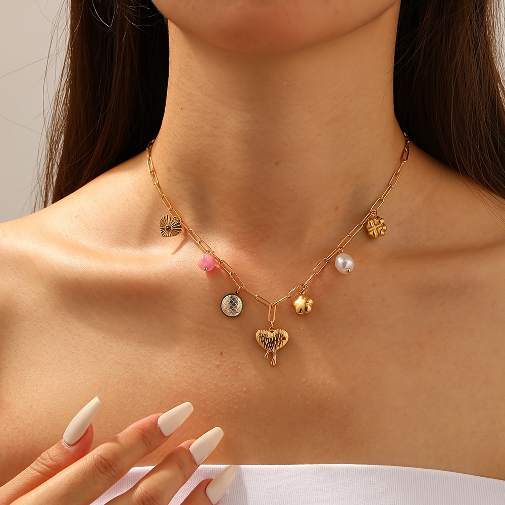 Women's Heart-Shaped Design Necklace with Imitation Pearls